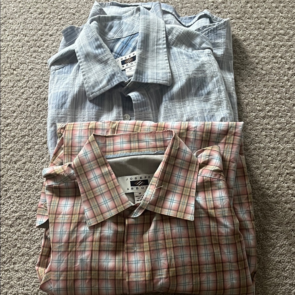 Joseph Abboud Blue and Pink Plaid Casual Shirts